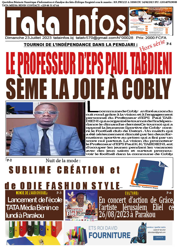 Tournoi de l’indépendance dans la Pendjari :Le Professeur d’EPS Paul TABDIENI SÈME LA JOIE À COBLY