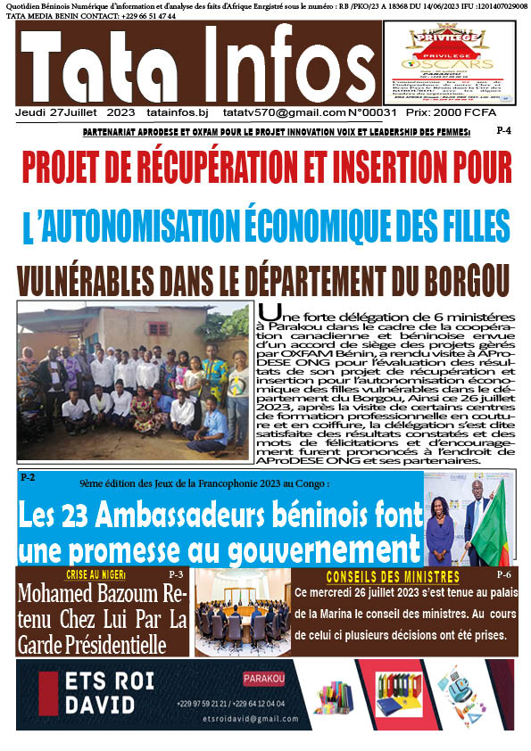 Partenariat AProDESE OXFAM BENIN pour le projet Innovation voix et leadership des femmes