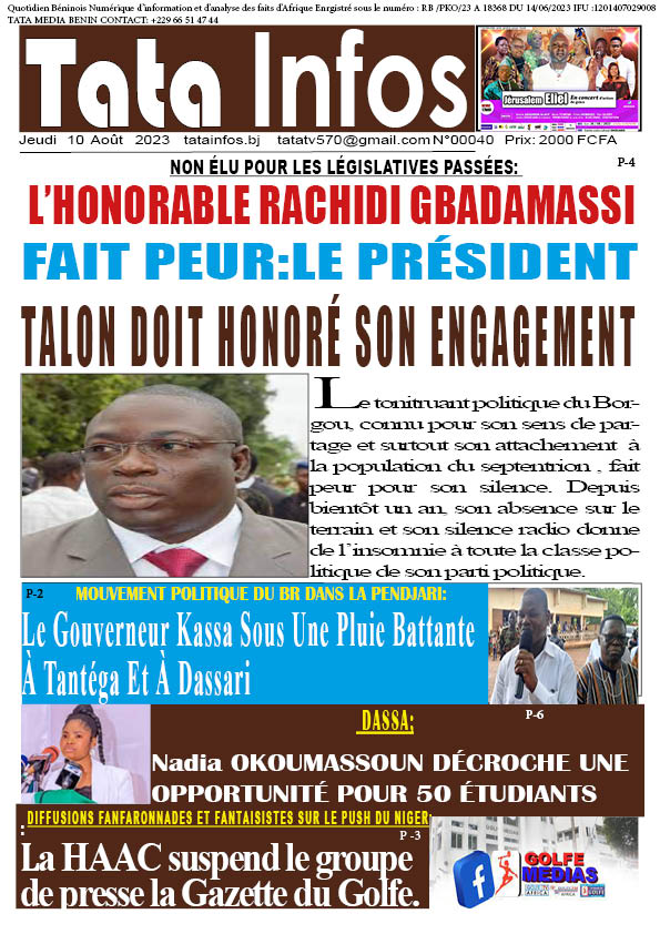 NON ÉLU POUR LES LÉGISLATIVES PASSÉES: L’HONORABLE RACHIDI GBADAMASSi FAIT PEUR:le président TALON DOIT HONORÉ SON ENGAGEMENT