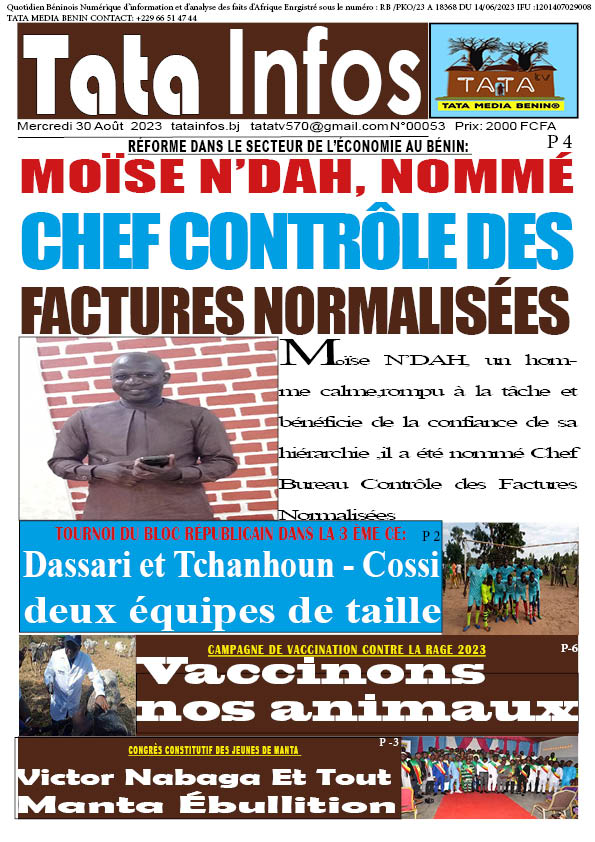 RÉFORME DANS LE SECTEUR DE L’ÉCONOMIE AU BÉNIN: MOÏSE N’DAH, NOMMÉ  CHEF CONTRÔLE DES  FACTURES NORMALISÉES