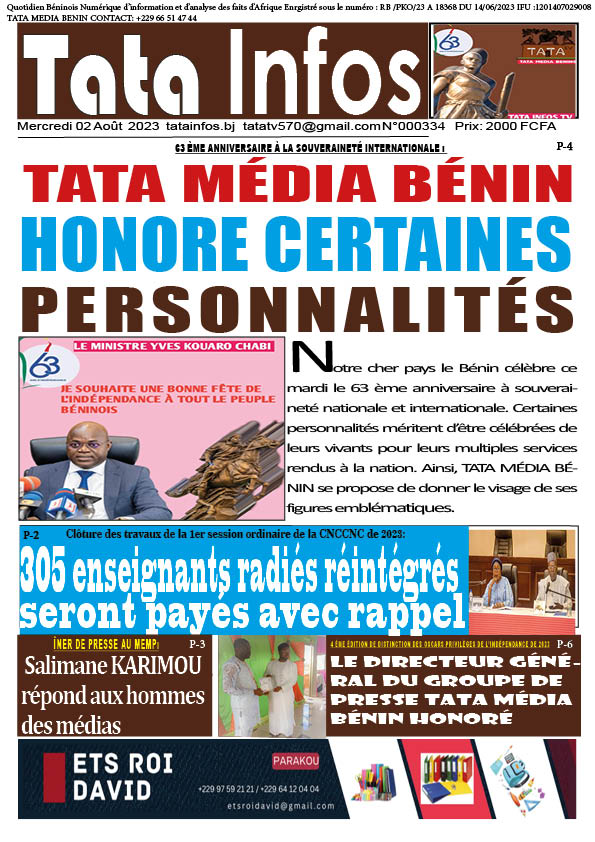 63 ème anniversaire à la souveraineté internationale :  TATA MÉDIA BÉNIN honore certaines personnalités