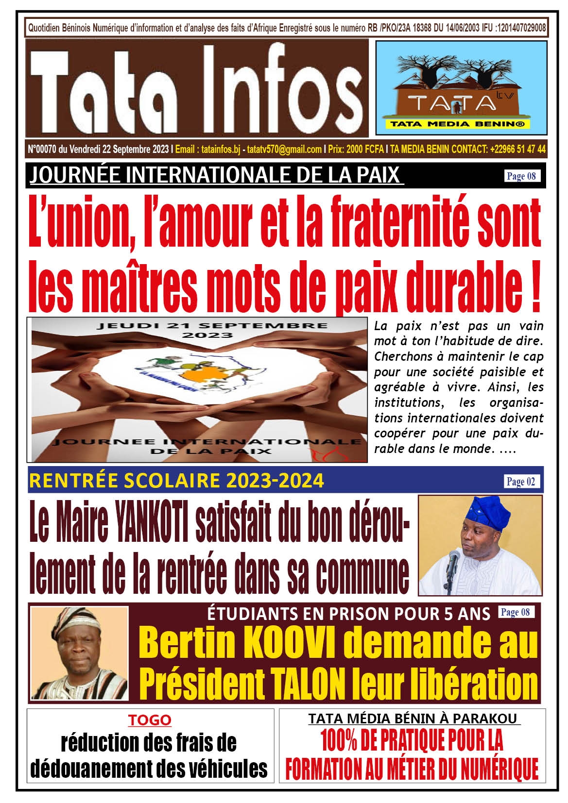 la une du journal