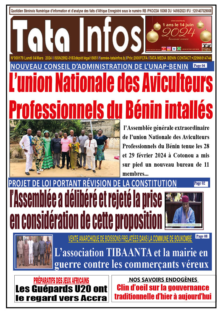 la une du journal de ce lundi 04 Mars 2024