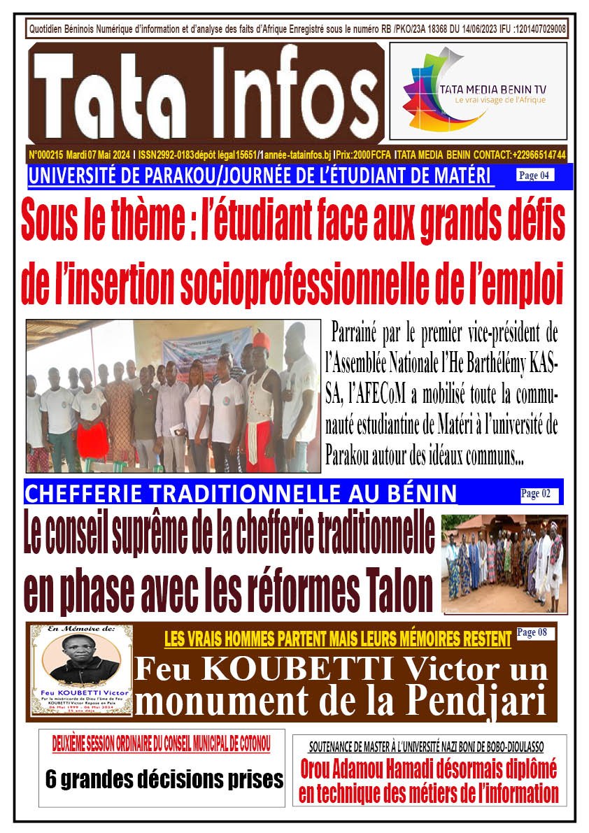 la une journal de ce Mardi 07 Mai 2024