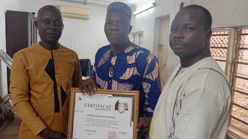 Honorable Yacoubou MALEHOSSOU  Fait AMBASSADEUR ITINÉRANT DE LA PAIX.